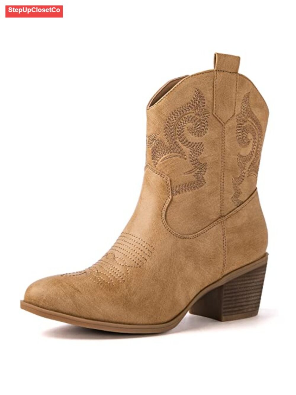 Cowboy Boots for Women Short Ankle Boots Cushioned Insole Almond Toe